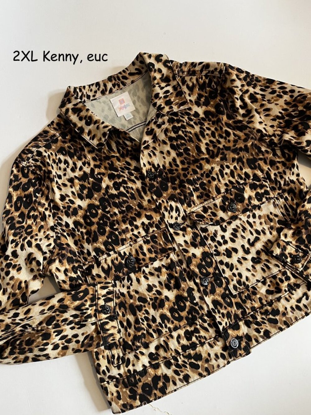 2XL Lularoe Kenny unisex jean jacket, brown animal print